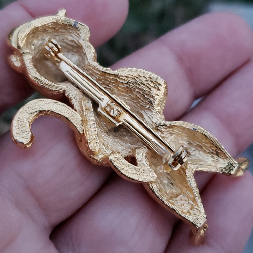 Vtg Baret Sweater Wearing Gerry's Kitty Cat Figural Gold Rhinestone Brooch Pin - Picture 5 of 11